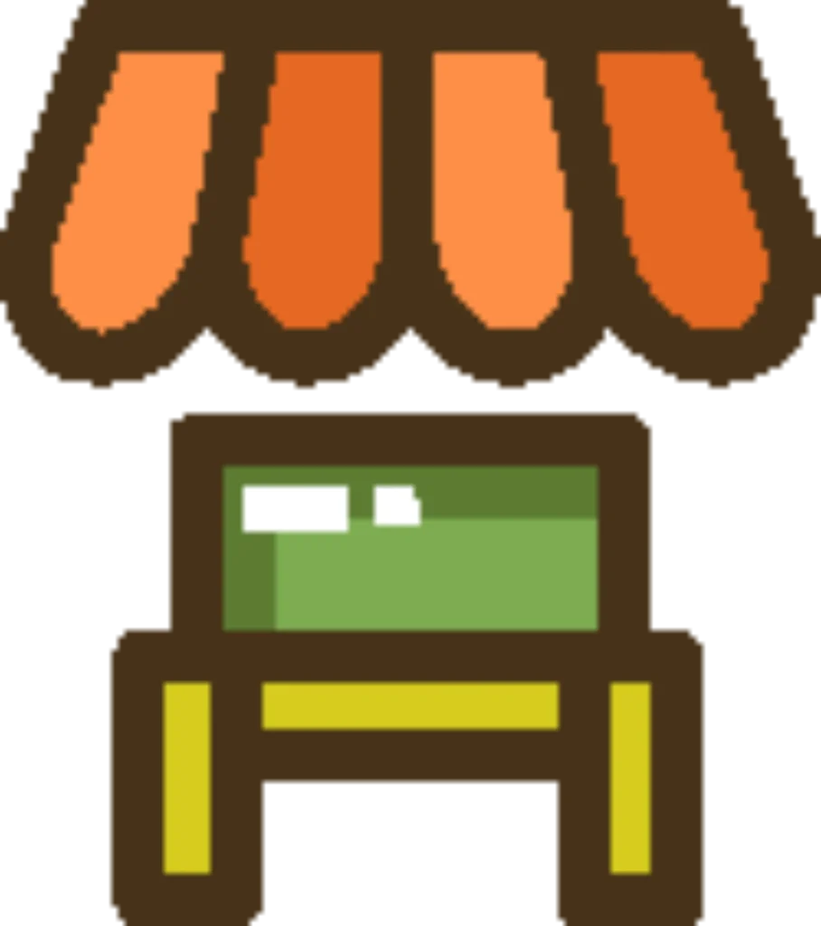Stylized storefront vehicle emblem icon with orange burners and green front grille window